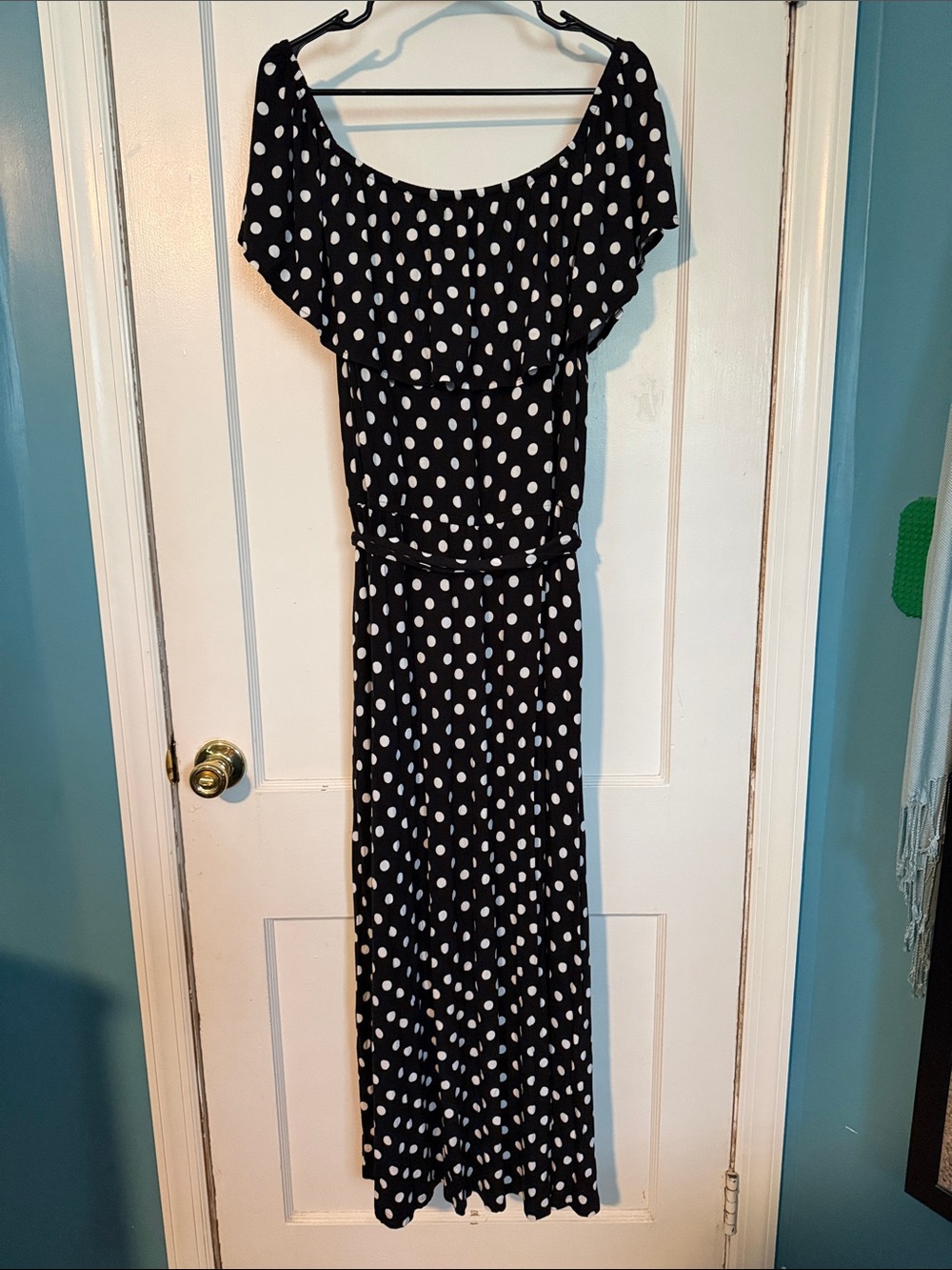 Lane Bryant Black and White Polka Dot Off-Shoulder Maxi Dress size 18/20